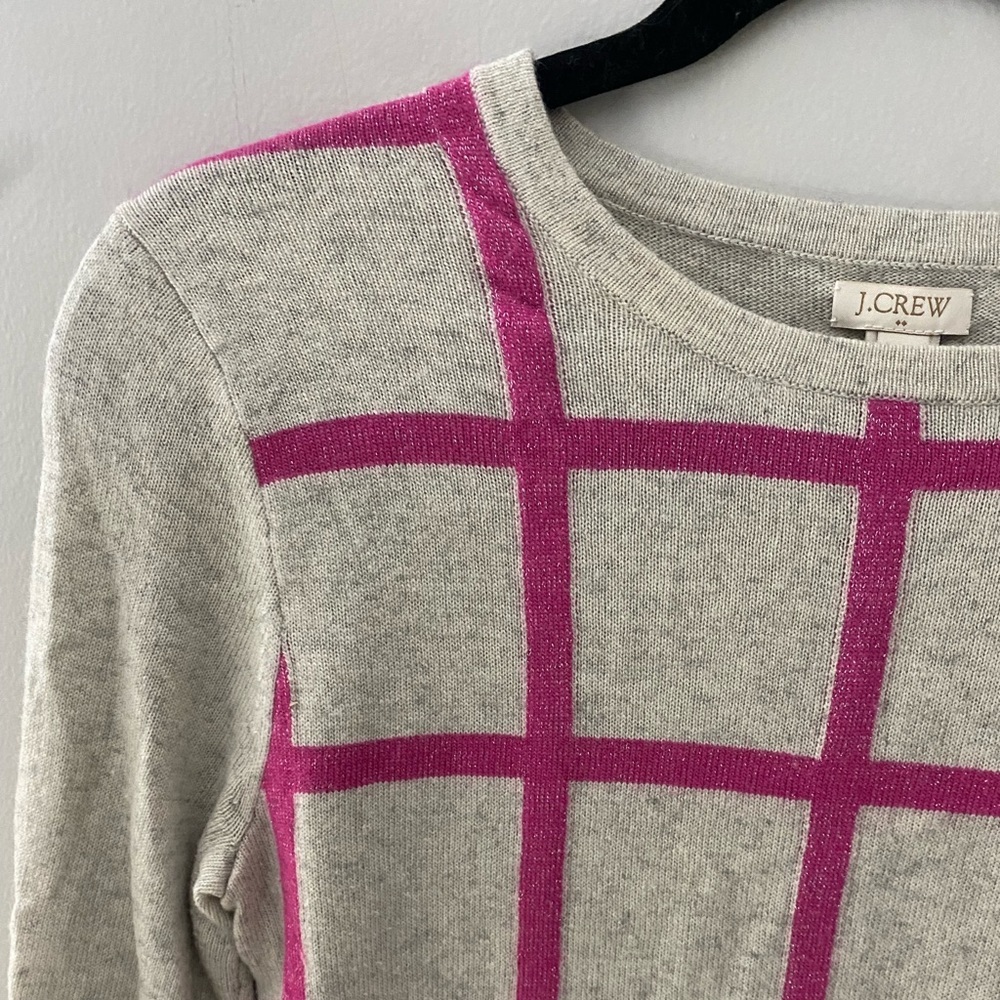 J. Crew Windowpane shimmer sweater in hot pink and gray - Picture 4 of 4
